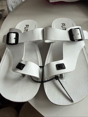 White Buckle Toe-Post Sandals